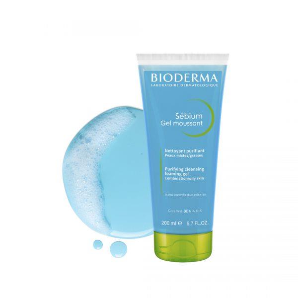 Bioderma Gel rửa mặt tạo bọt cho da dầu và da hỗn hợp Sébium Gel moussant (xanh) 200ml